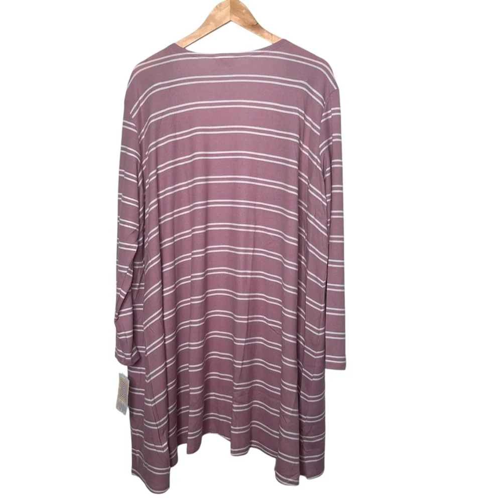 LuLaRoe Light Pink Mauve White Stripe Caroline Longline Cardigan Pockets XL